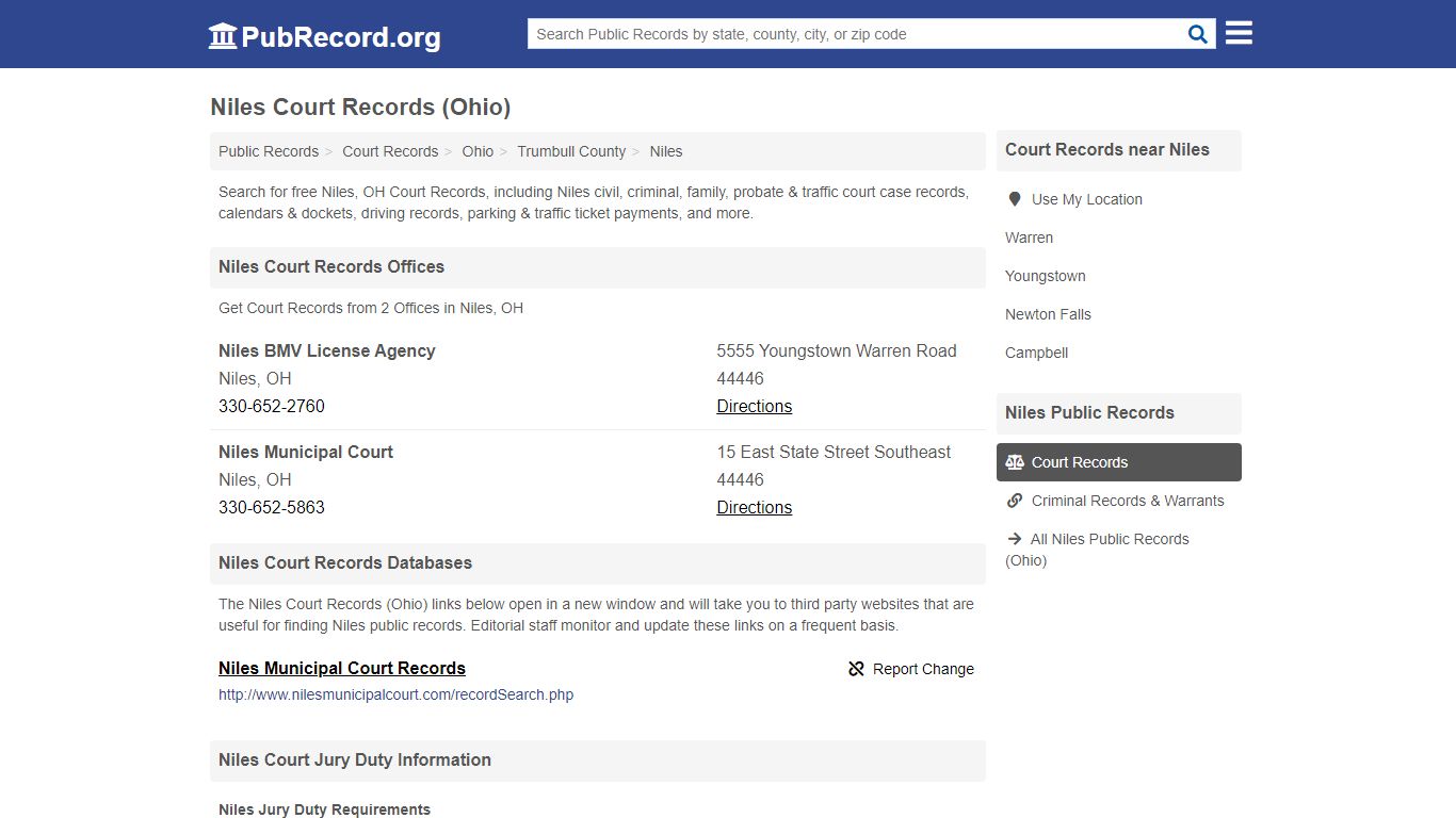 Free Niles Court Records (Ohio Court Records) - PubRecord.org