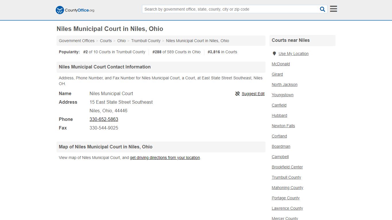 Niles Municipal Court - Niles, OH (Address, Phone, and Fax) - County Office